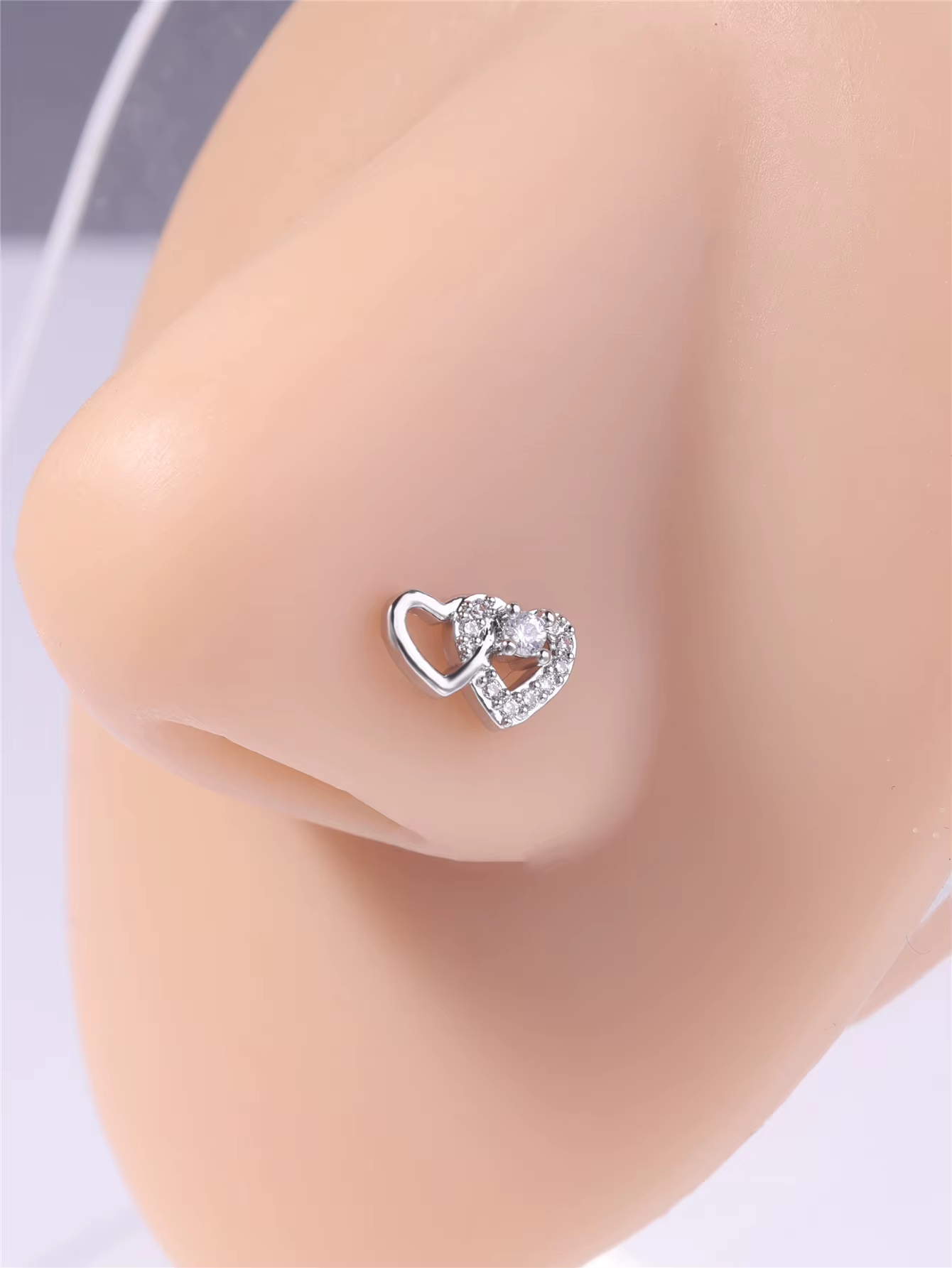 Nose L Shape - 20g Double Heart - Silver-hotRAGS.com