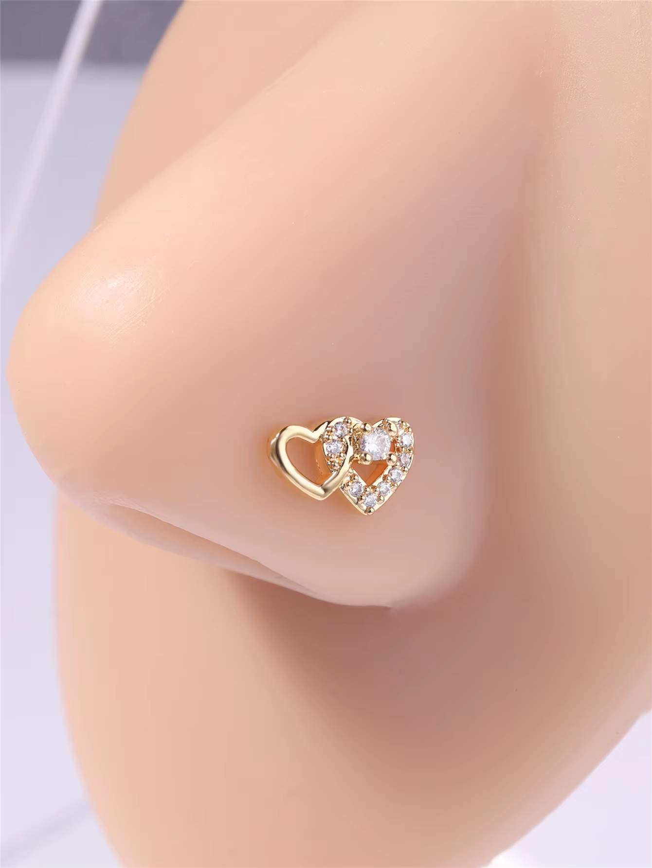 Nose L-shape 20g Double Heart - Gold-hotRAGS.com