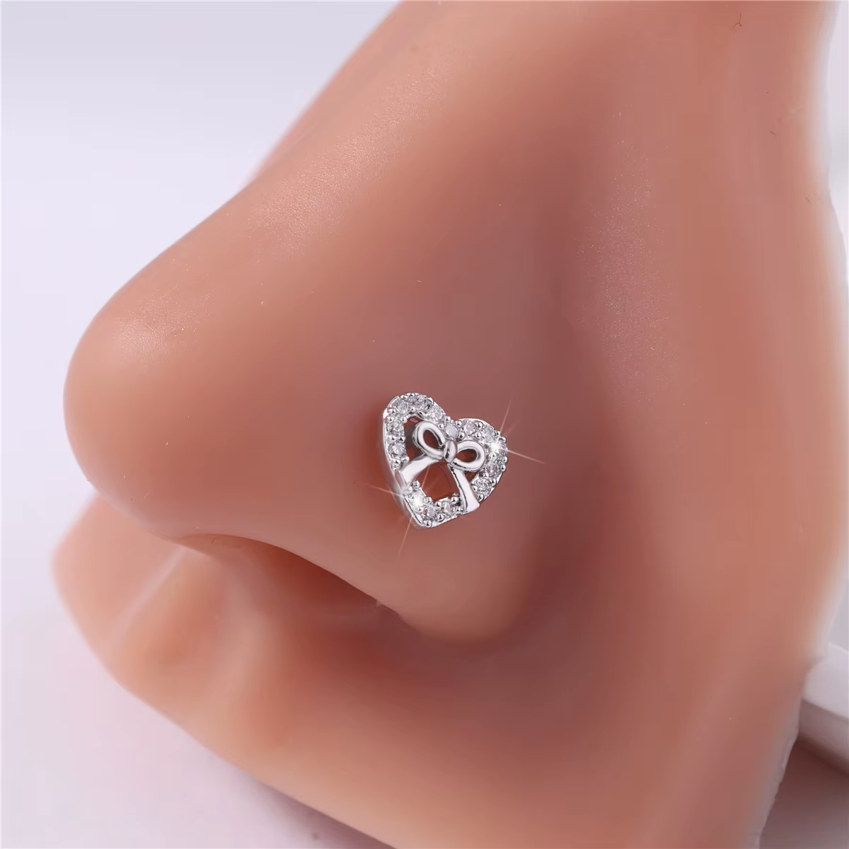 Nose L-shape 20g Heart Bow - Silver-hotRAGS.com