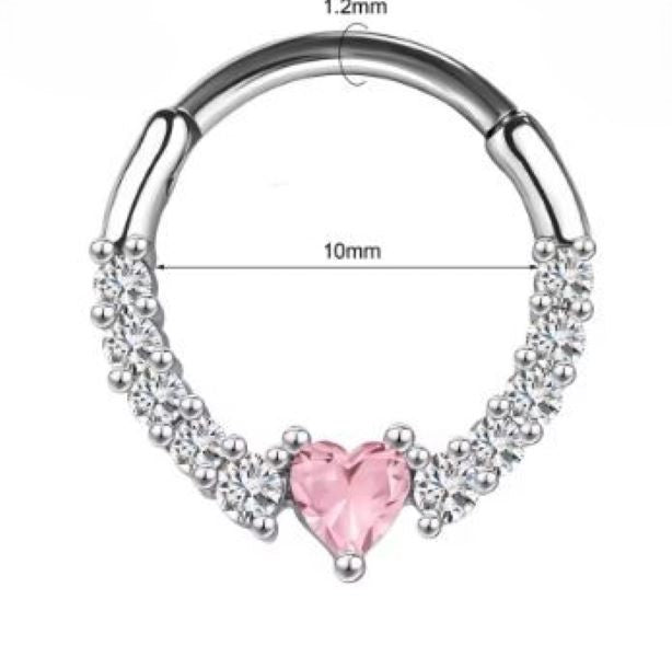 Septum - 16g Pink Heart Cubic Zirconia-hotRAGS.com