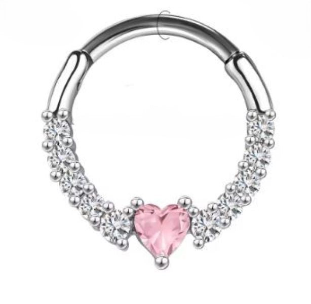 Septum - 16g Pink Heart Cubic Zirconia-hotRAGS.com