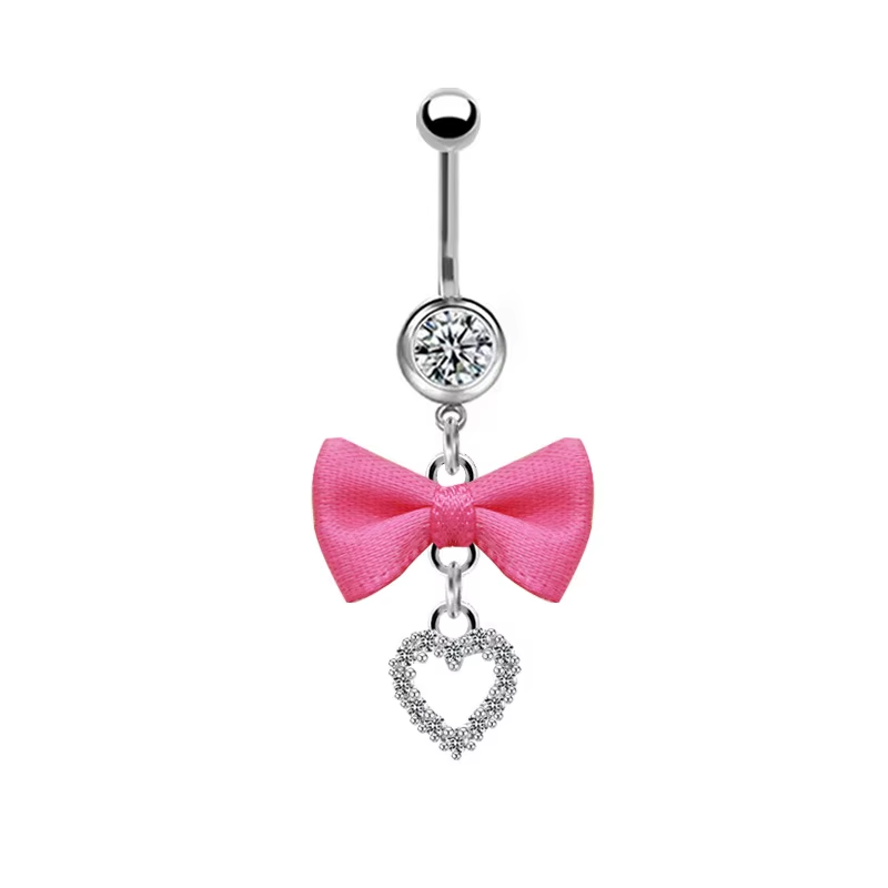 Belly Ring - Bow Heart Dark Pink Bow-hotRAGS.com