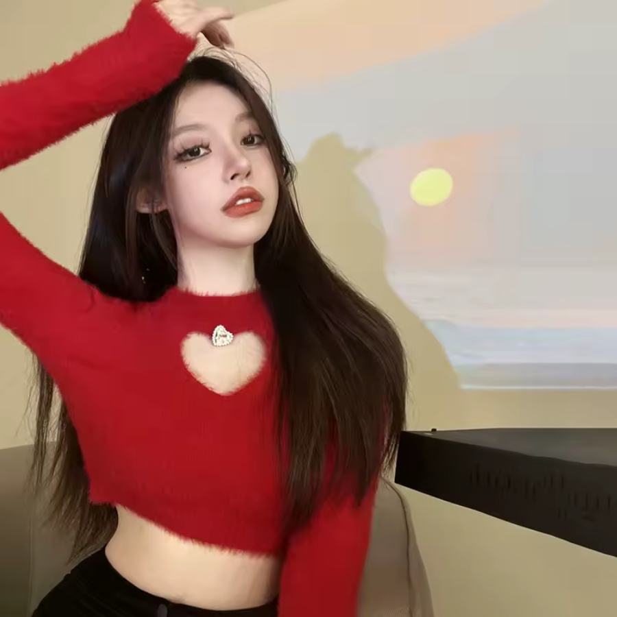 Jr Long Sleeve Top - Fuzzy Red Heart-hotRAGS.com