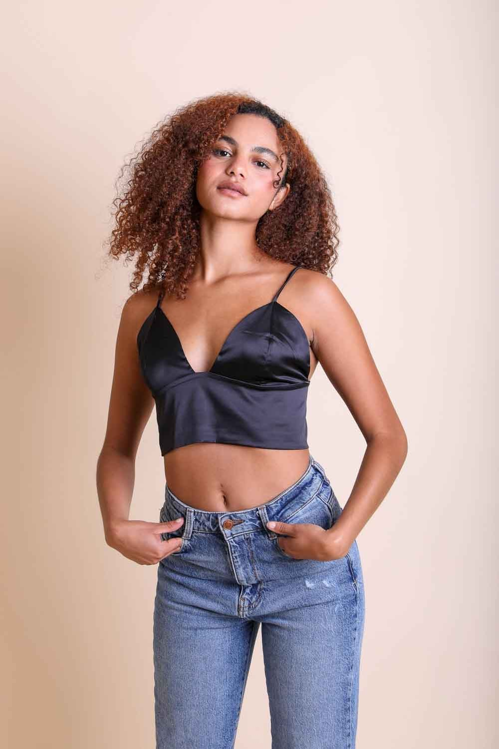 JR BRALETTE - SATIN LONGLINE - Black-hotRAGS.com