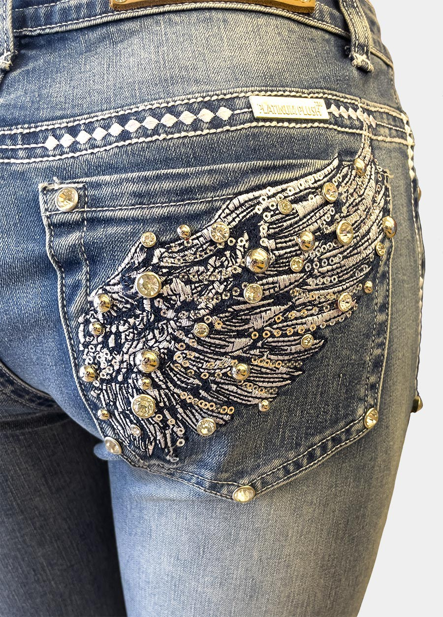 Denim - Rhinestone Angel Wing-hotRAGS.com