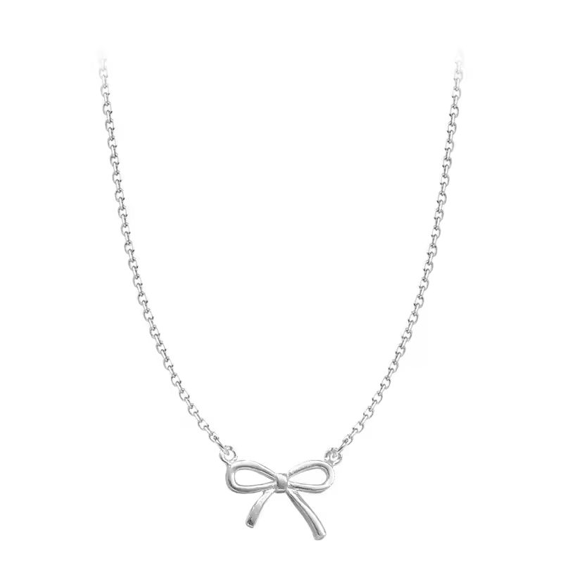 Necklace - Bow Silver Dainty-hotRAGS.com