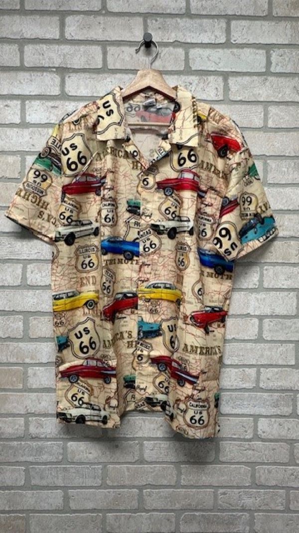 MEN'S Shirt - BUTTON DOWN - CAR 66 PRINT-hotRAGS.com