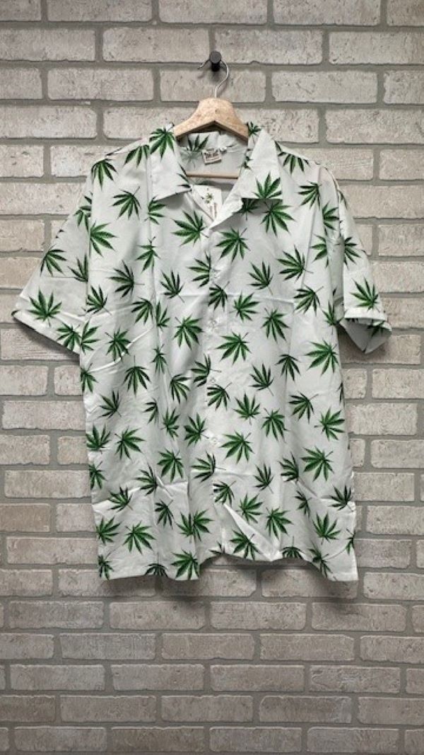 MEN'S Shirt - BUTTON DOWN LEAF PRINT - White-hotRAGS.com