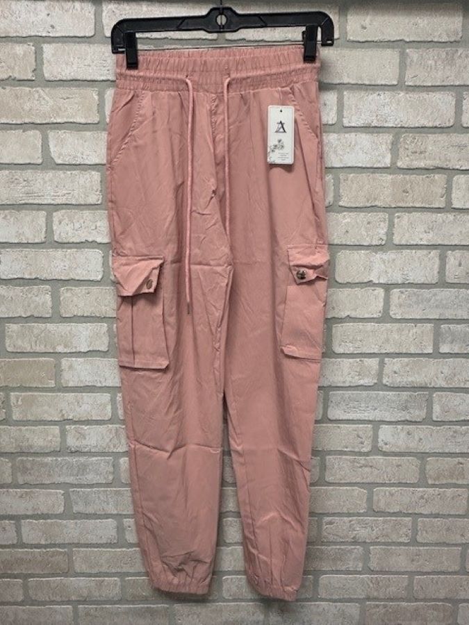 Pant- Cargo Elastic Jogger - Pink-hotRAGS.com