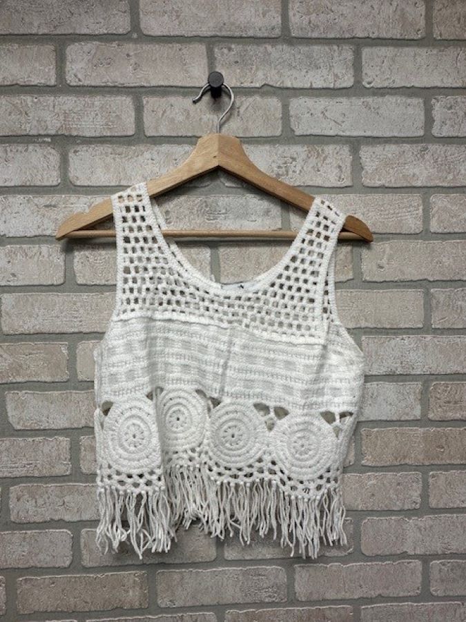 Jr Tank Top - Crochet Fringe White-hotRAGS.com