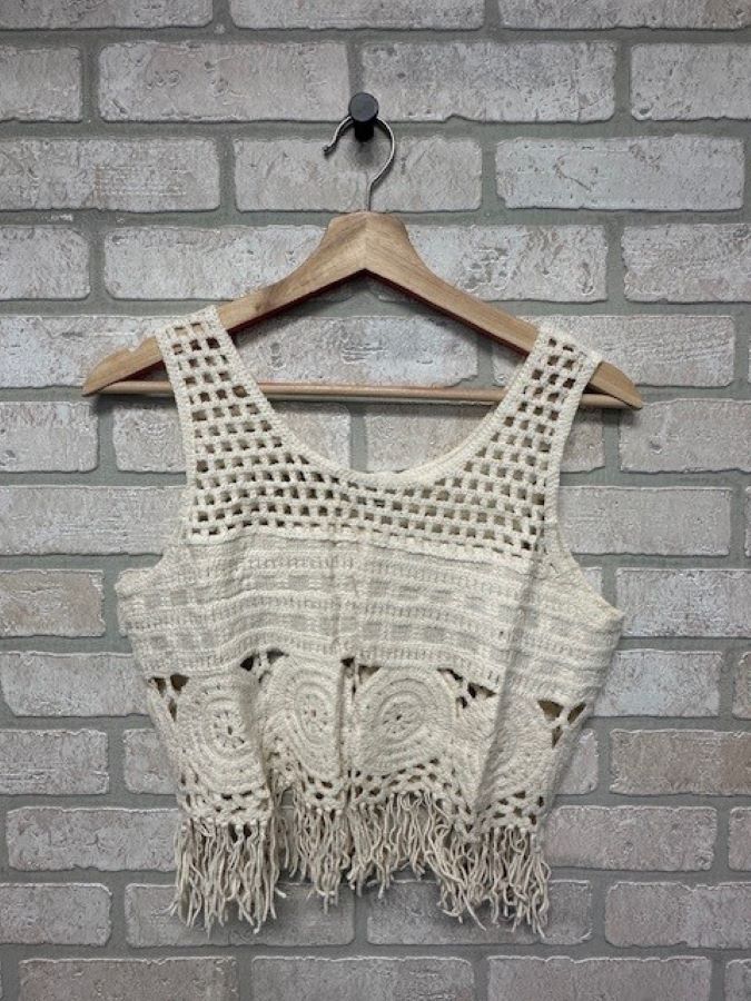 Jr Tank Top - Crochet Fringe Cream-hotRAGS.com