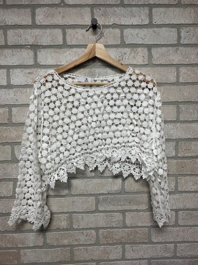 Jr Top- Long Sleeve Crochet White-hotRAGS.com