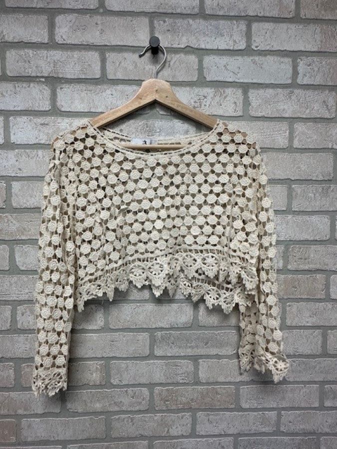 Jr Top - Long Sleeve Crochet Cream-hotRAGS.com