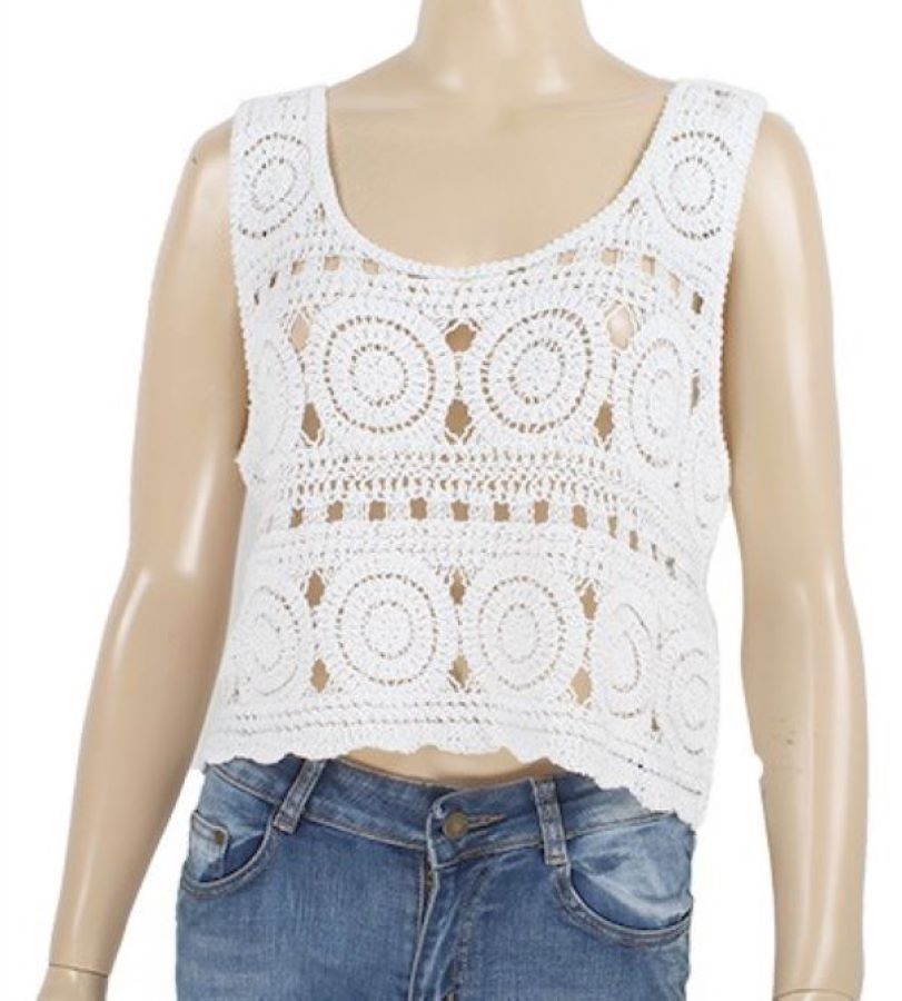 Jr Tank Top - Crochet White-hotRAGS.com