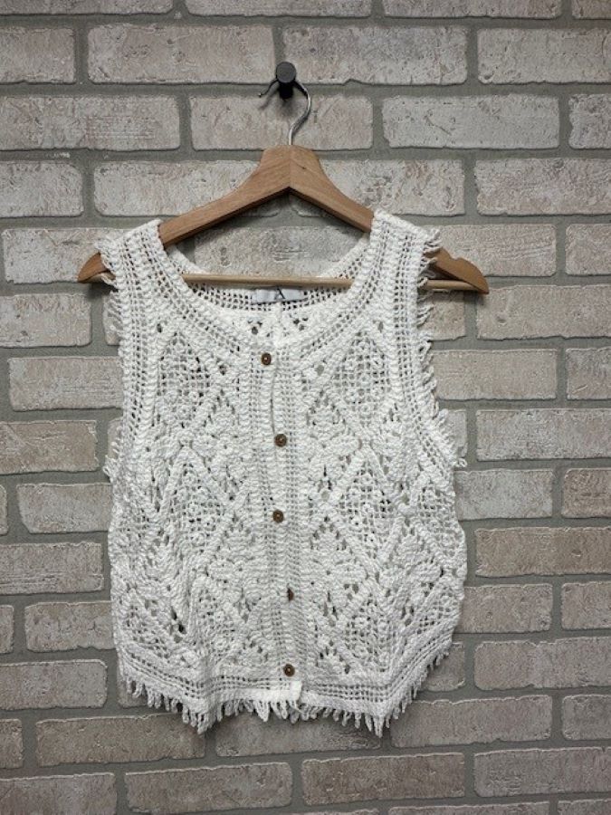 Jr Tank Top - Crochet Buttons White-hotRAGS.com