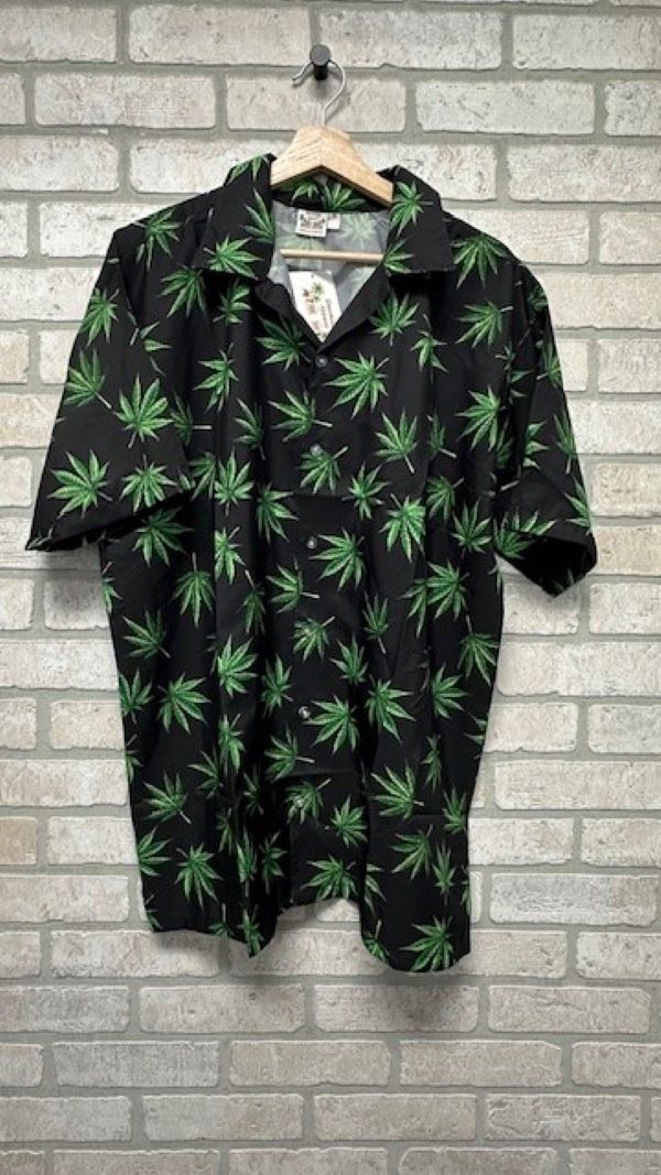 MEN'S Shirt - BUTTON DOWN LEAF PRINT - Black-hotRAGS.com