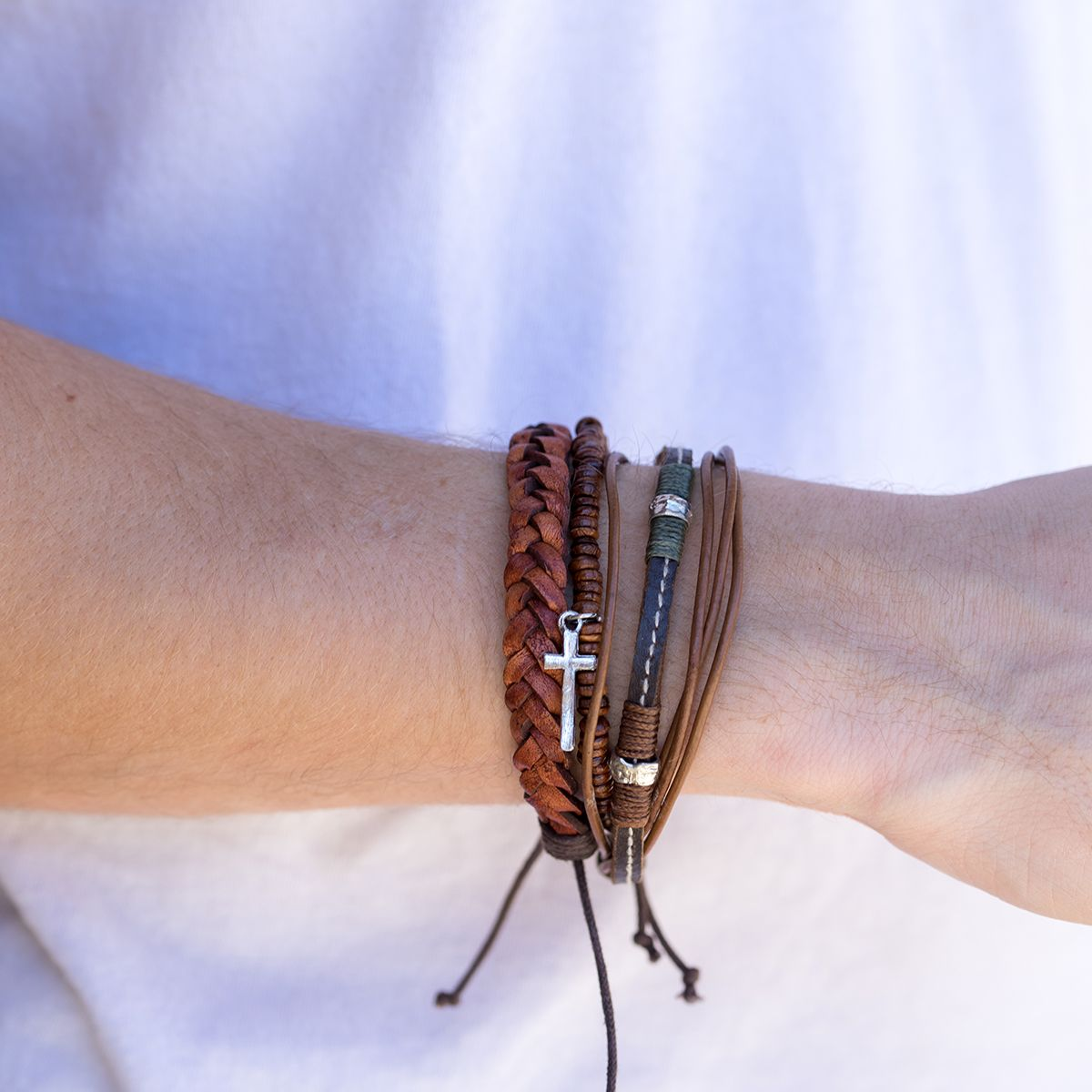 BRACELET - LEATHER CROSS - Brown-hotRAGS.com