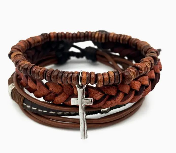 BRACELET - LEATHER CROSS - Brown-hotRAGS.com