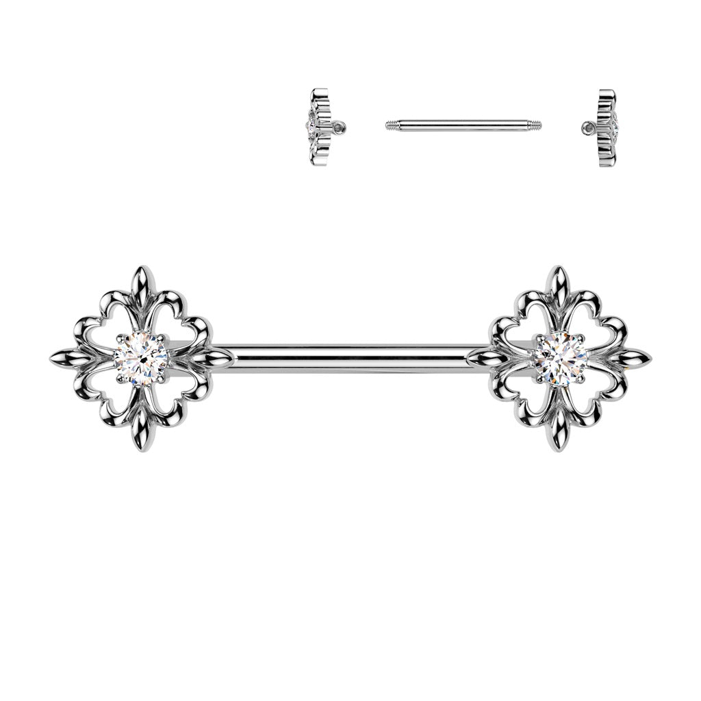 NIPPLE - Cubic Zirconia FLEUR DE LIS - 14G Silver-hotRAGS.com