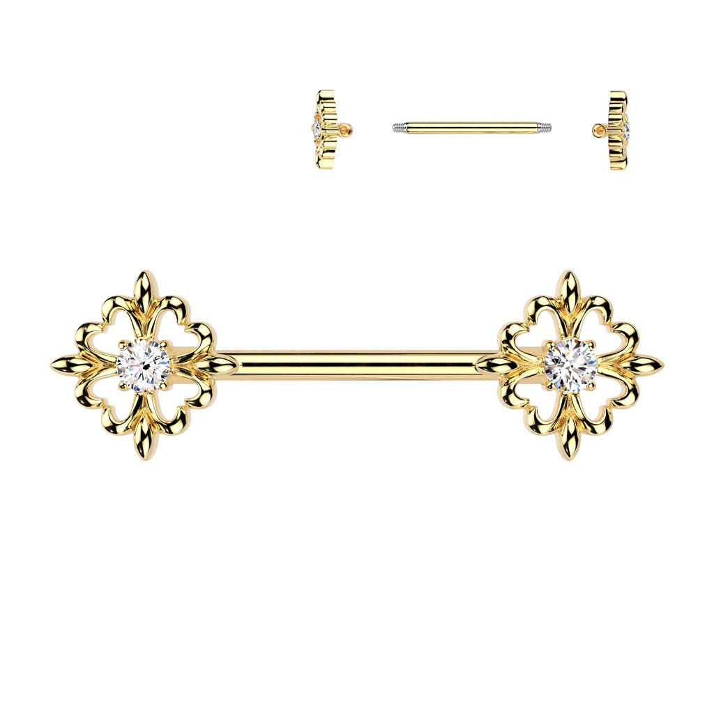 NIPPLE - Cubic Zirconia FLEUR DE LIS - 14G Gold-hotRAGS.com