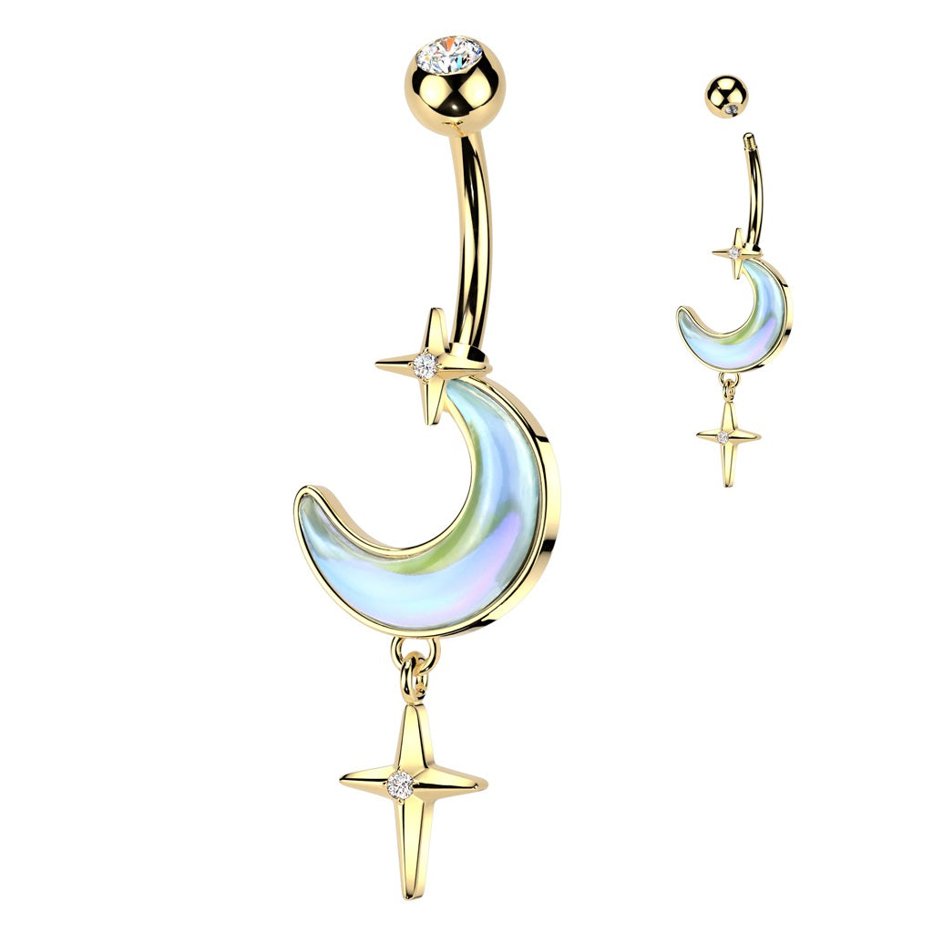 BELLY RING - CRESCENT MOON - Gold-hotRAGS.com