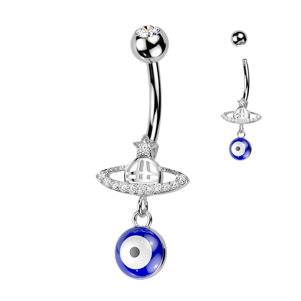 Belly Ring - Evil Eye Planet - Silver