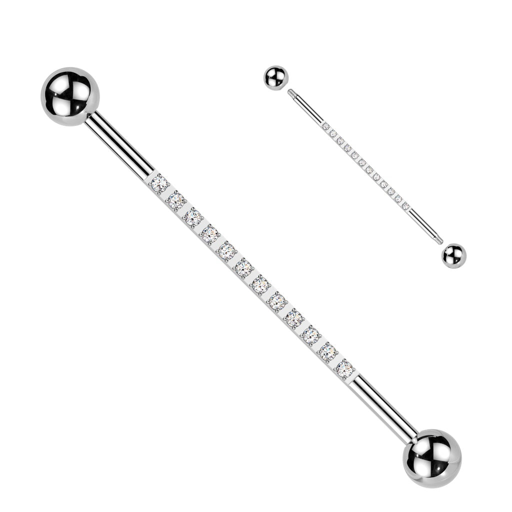 Barbell - Industrial Cubic Zirconia 14g - Silver-hotRAGS.com