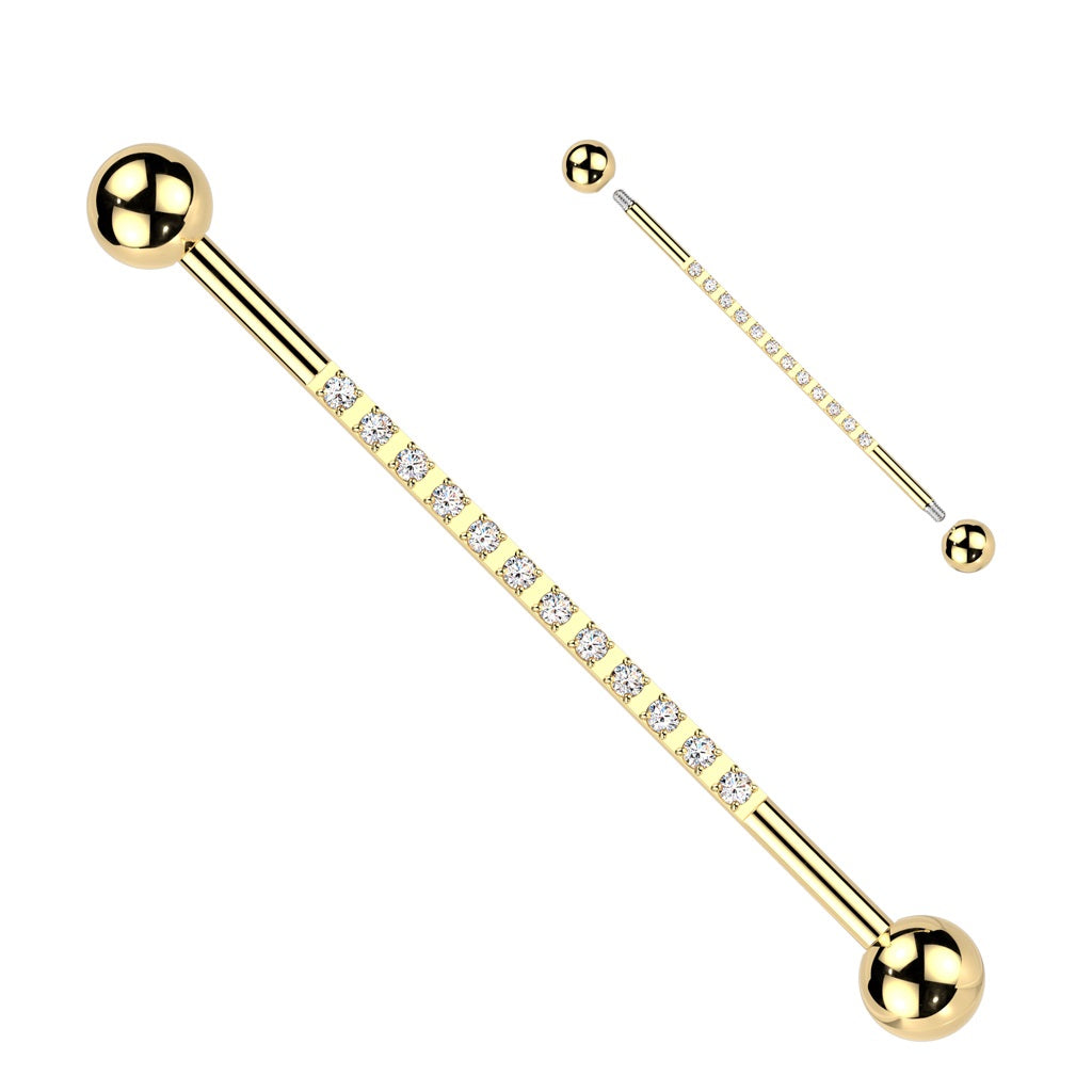 Barbell - Industrial Cubic Zirconia 14g - Gold-hotRAGS.com