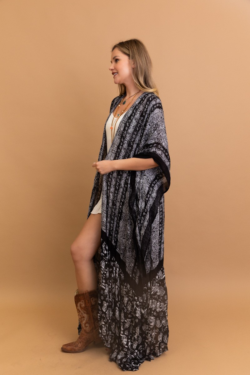 Kimono - Long Paisley Free Flow - Black-hotRAGS.com