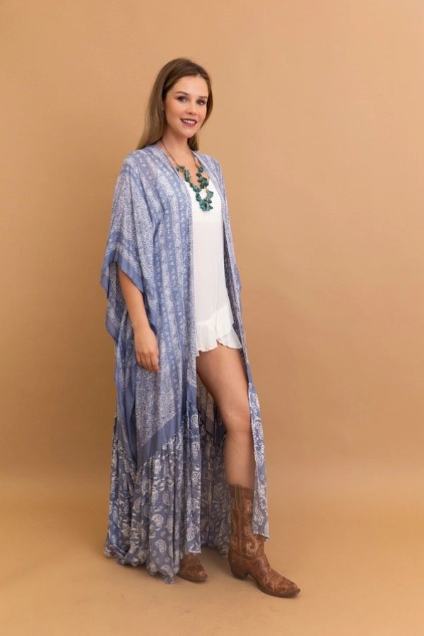 Kimono - Long Paisley Free Flow- Chambray-hotRAGS.com