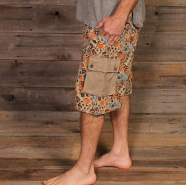 Wonderland Shorts Woven Cotton Retro Mushroom Mens Shorts-hotRAGS.com